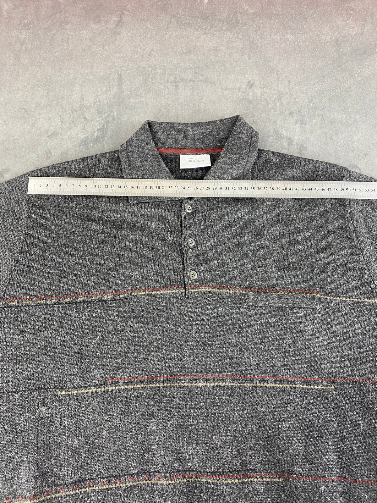 Maglione colletto polo Rodes grigio righe lana vintage – Uomo Taglia XL