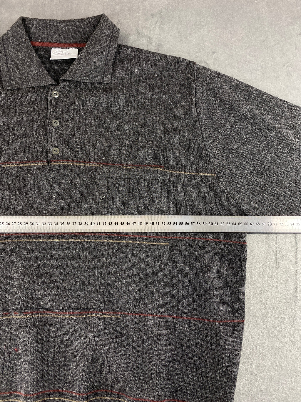 Maglione colletto polo Rodes grigio righe lana vintage – Uomo Taglia XL