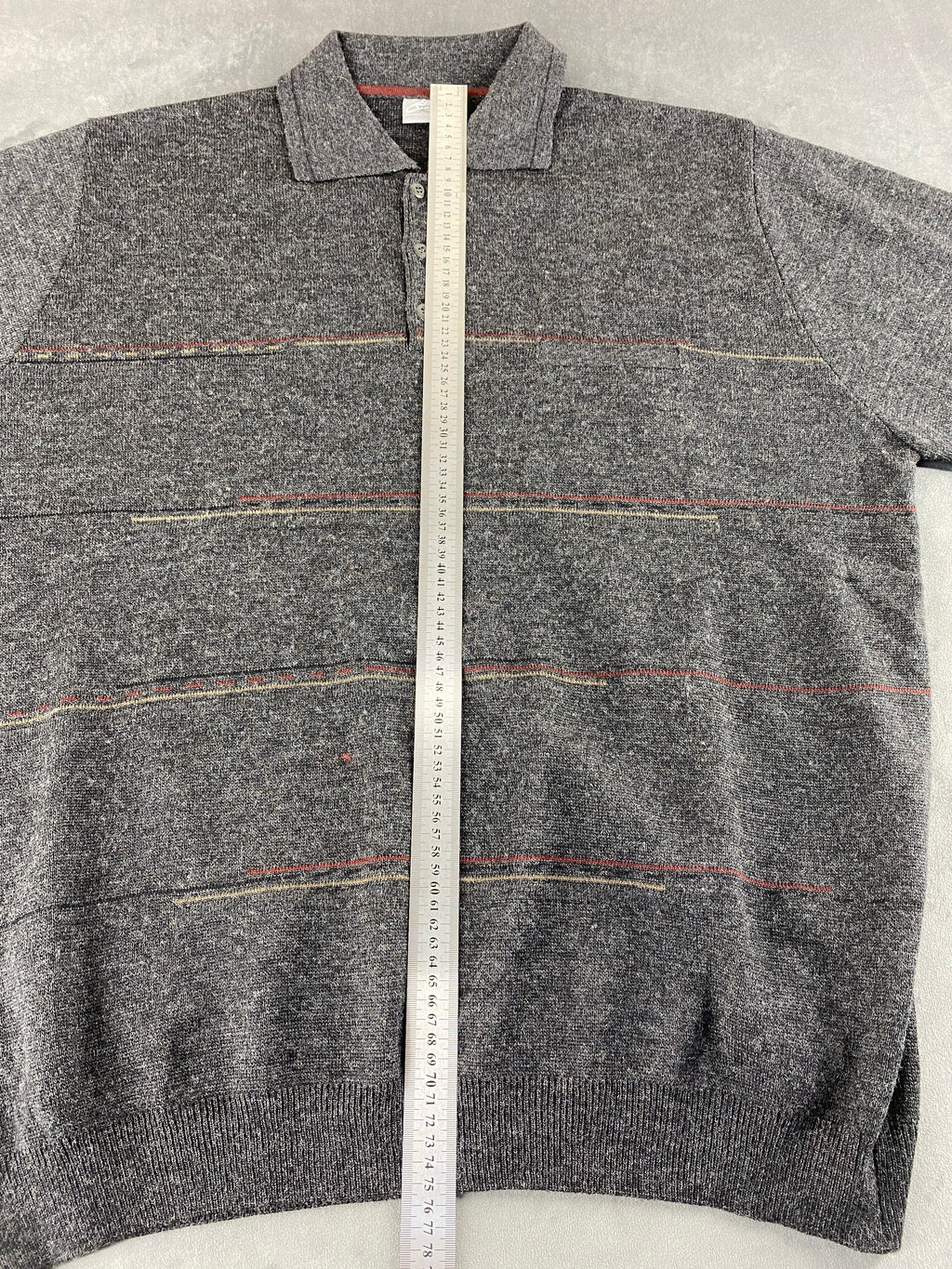 Maglione colletto polo Rodes grigio righe lana vintage – Uomo Taglia XL