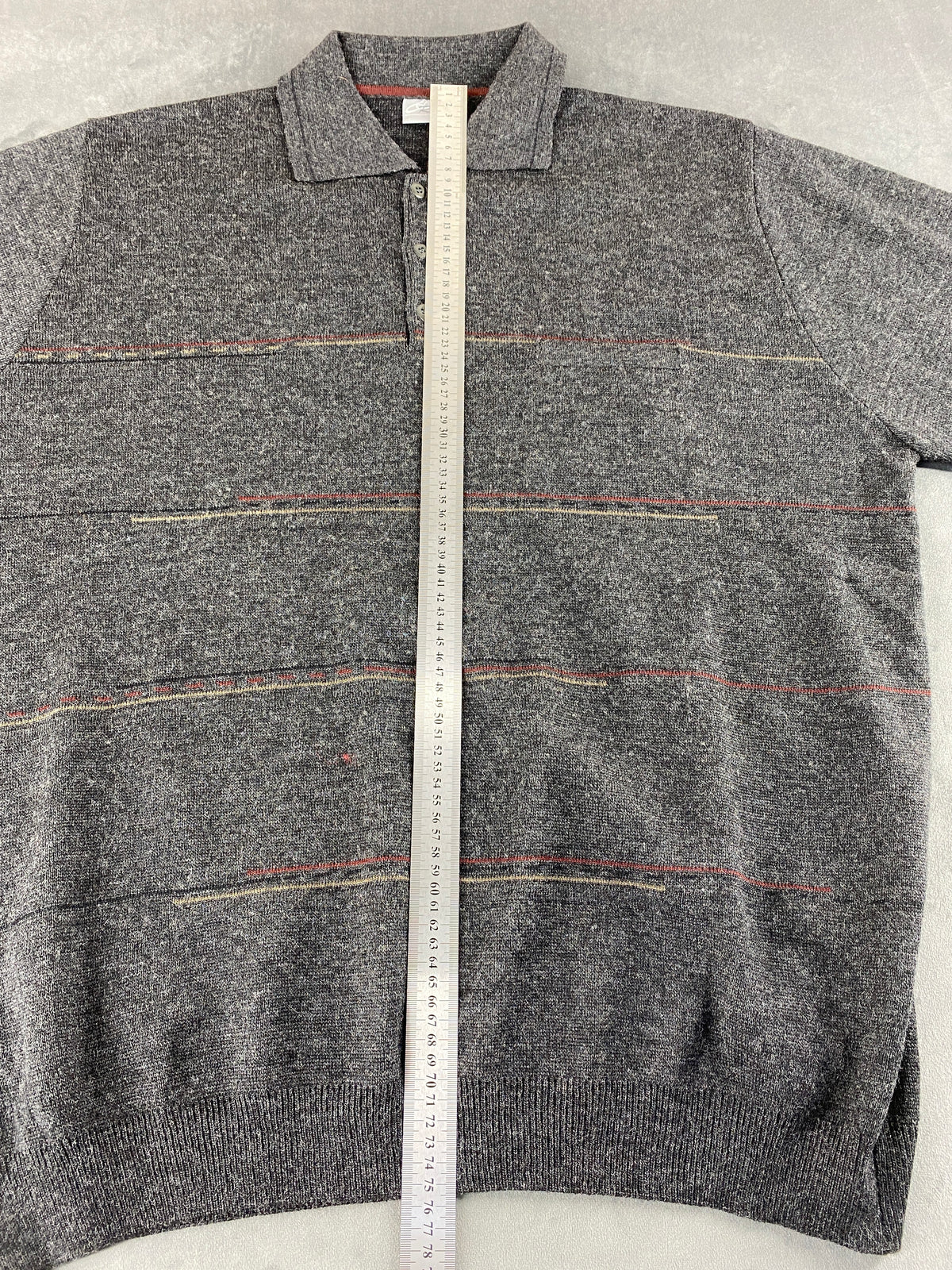 Maglione colletto polo Rodes grigio righe lana vintage – Uomo Taglia XL