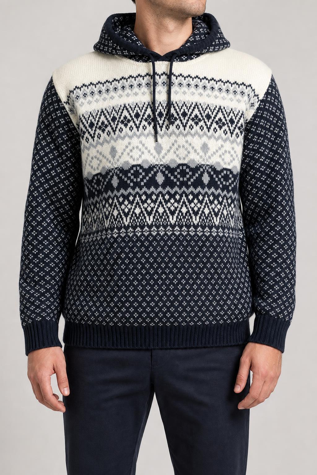 Maglione mezza zip norvegese Centro Maglia blu panna vintage – Uomo Taglia XL
