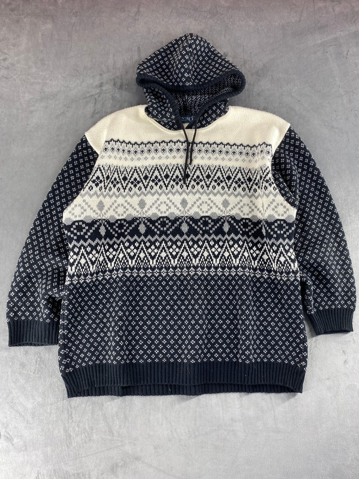 Maglione mezza zip norvegese Centro Maglia blu panna vintage – Uomo Taglia XL