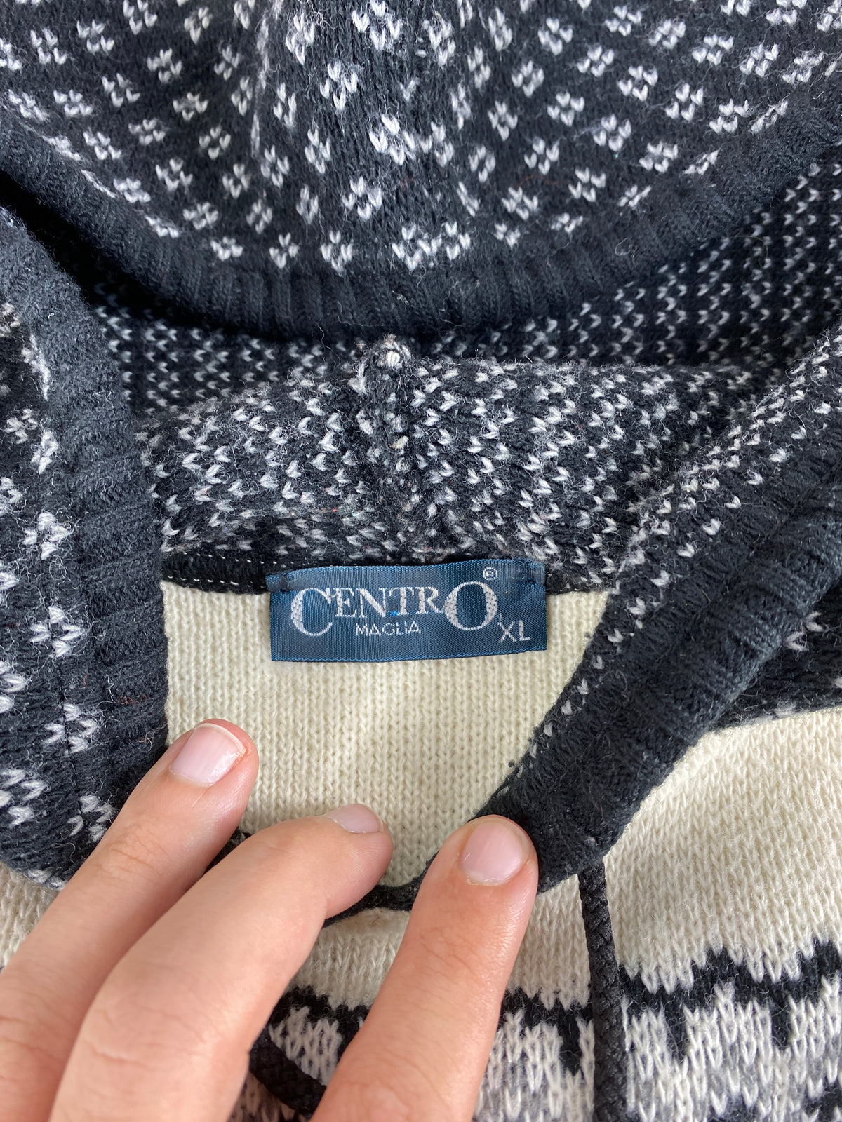 Maglione mezza zip norvegese Centro Maglia blu panna vintage – Uomo Taglia XL