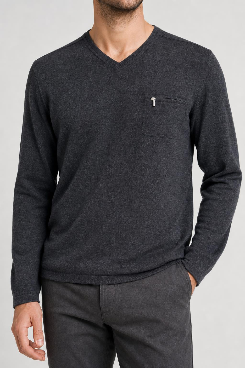 Maglione scollo a V lana merino Enzo Goti grigio antracite vintage – Uomo Taglia L