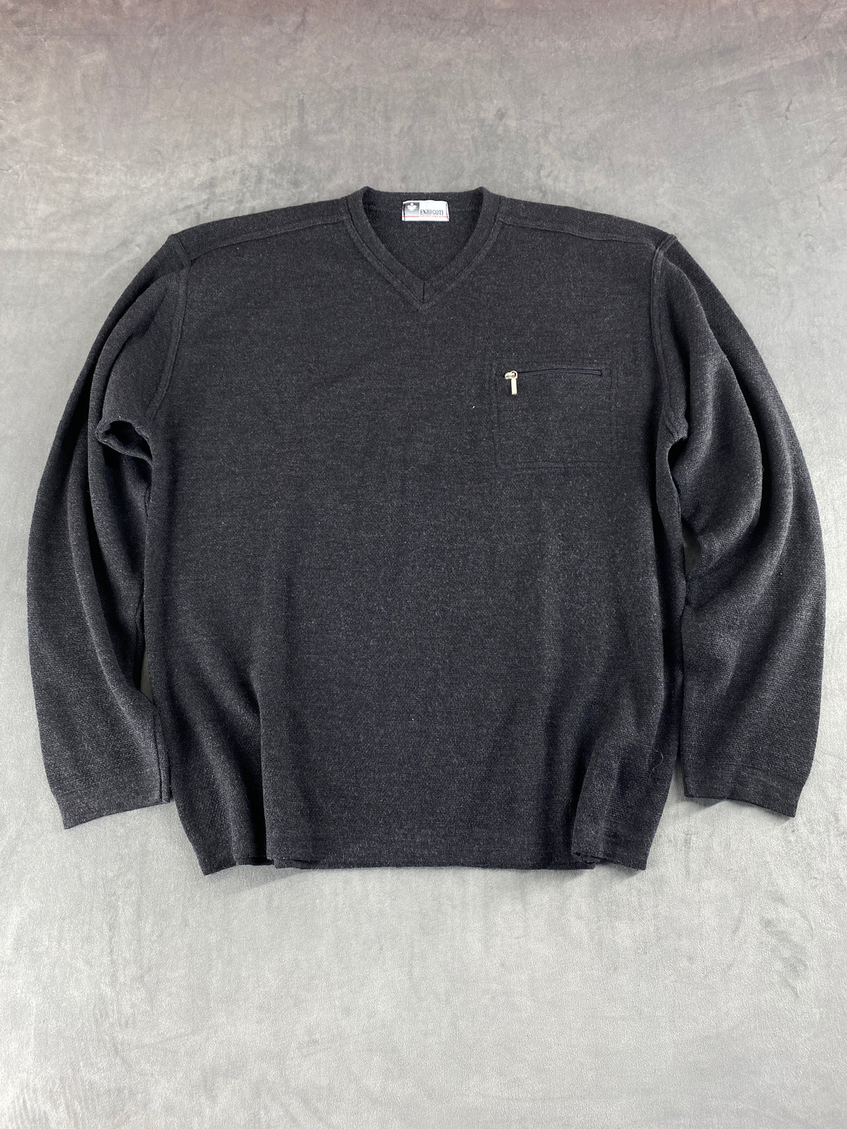 Maglione scollo a V lana merino Enzo Goti grigio antracite vintage – Uomo Taglia L