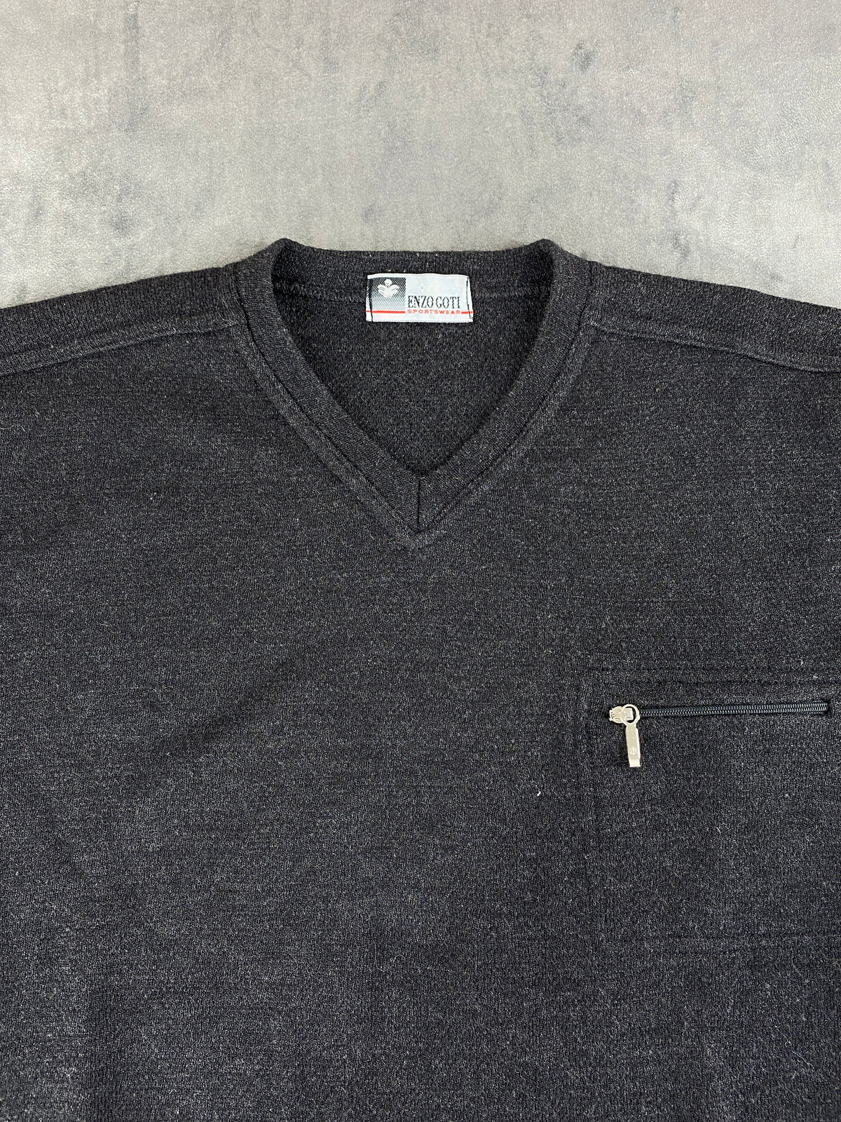Maglione scollo a V lana merino Enzo Goti grigio antracite vintage – Uomo Taglia L