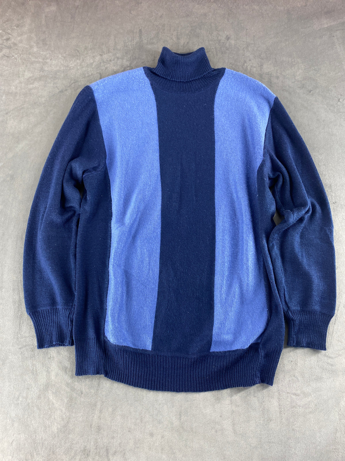 Maglione girocollo color block blu lana vintage – Uomo Taglia L