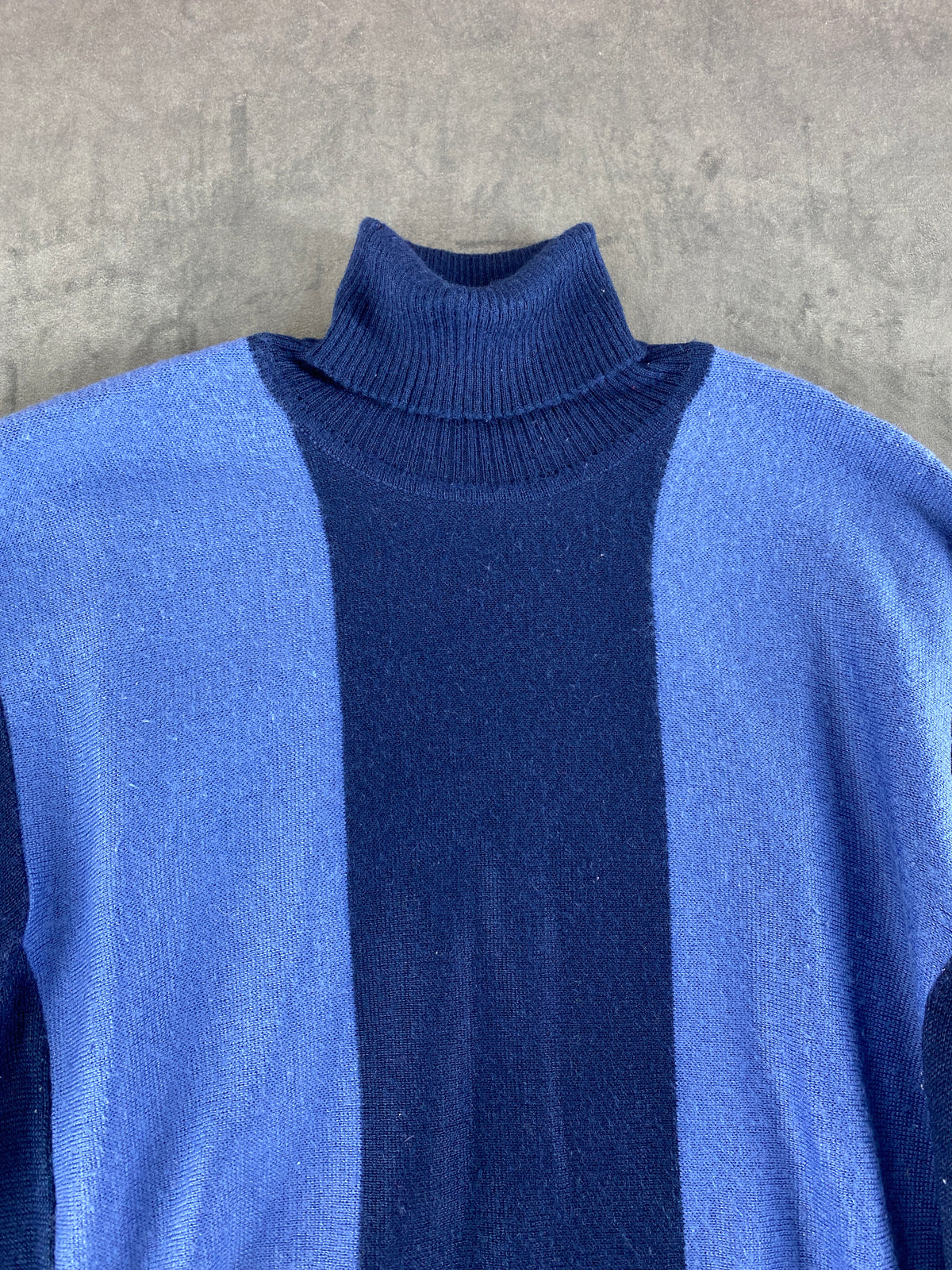 Maglione girocollo color block blu lana vintage – Uomo Taglia L