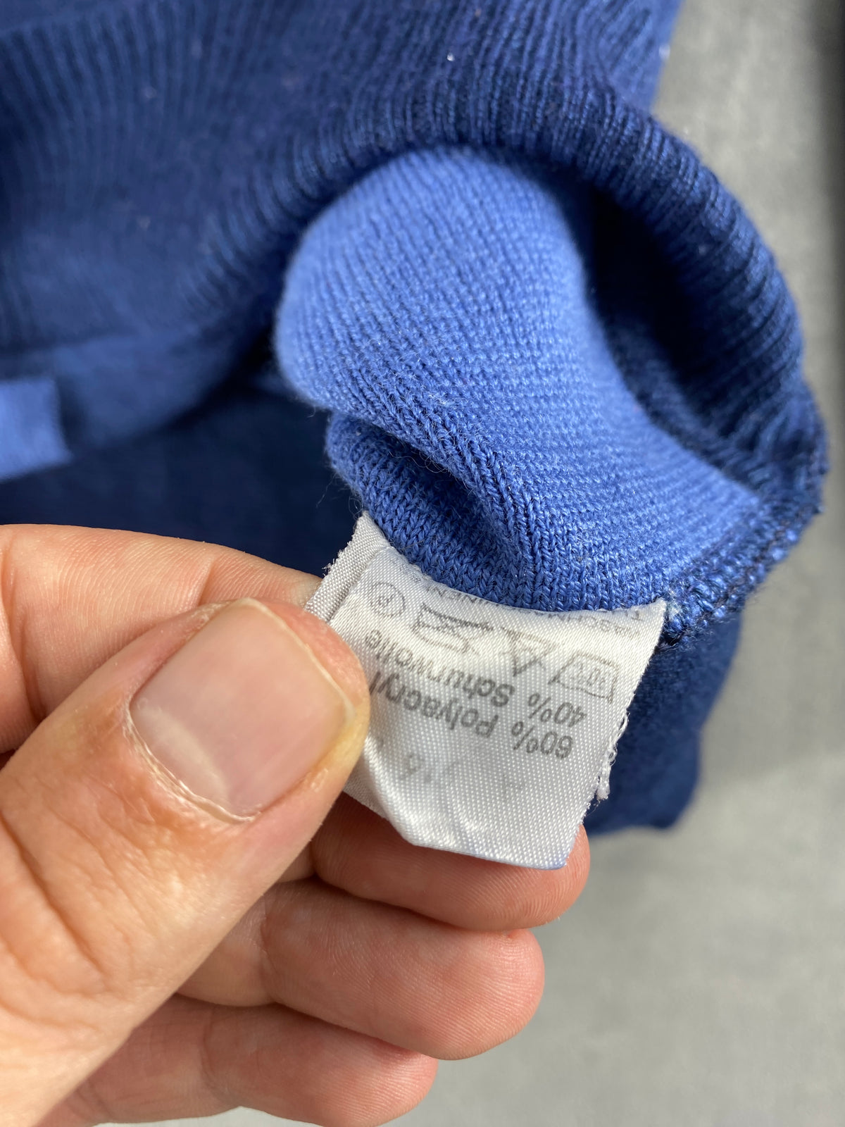 Maglione girocollo color block blu lana vintage – Uomo Taglia L