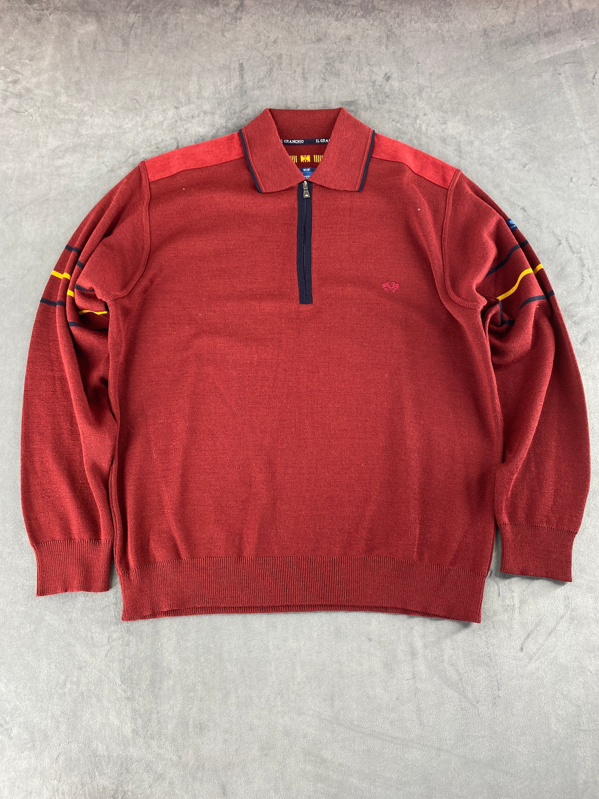 Maglione mezza zip lana Il Granchio rosso mattone vintage – Uomo Taglia L