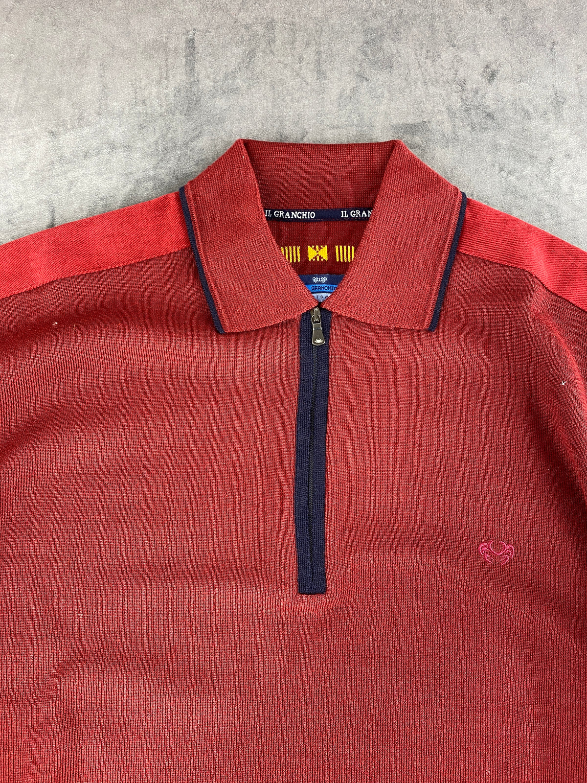 Maglione mezza zip lana Il Granchio rosso mattone vintage – Uomo Taglia L
