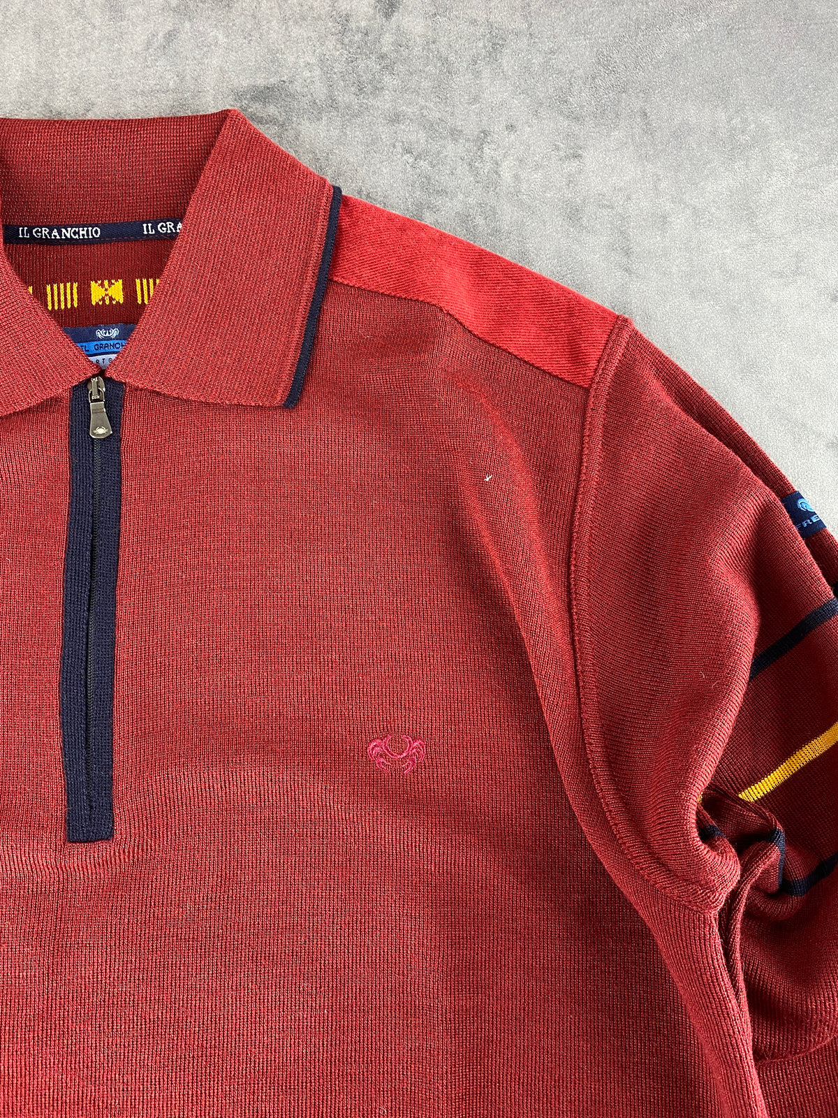Maglione mezza zip lana Il Granchio rosso mattone vintage – Uomo Taglia L