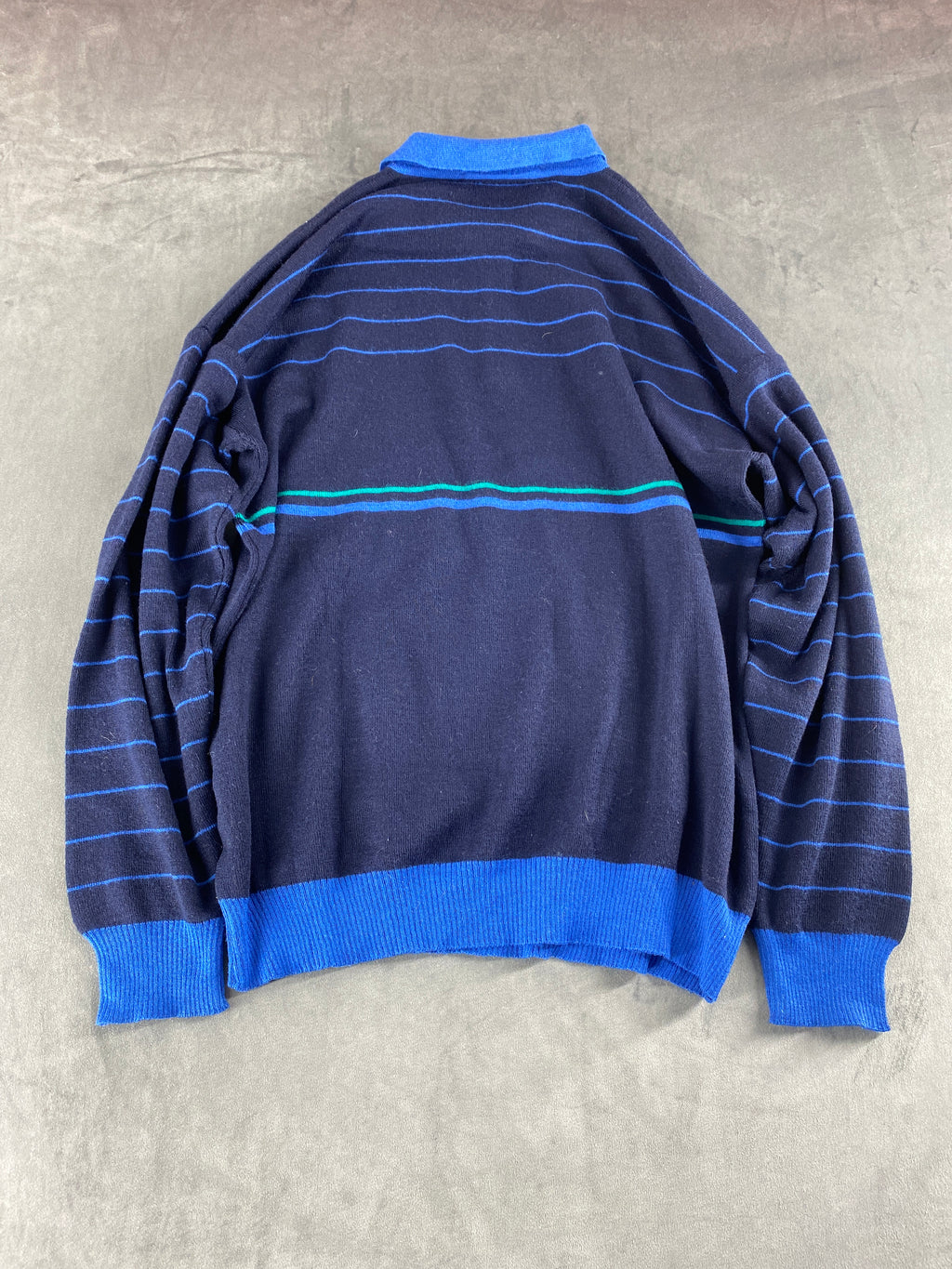 Maglione colletto polo blu navy righe lana vintage – Uomo Taglia L