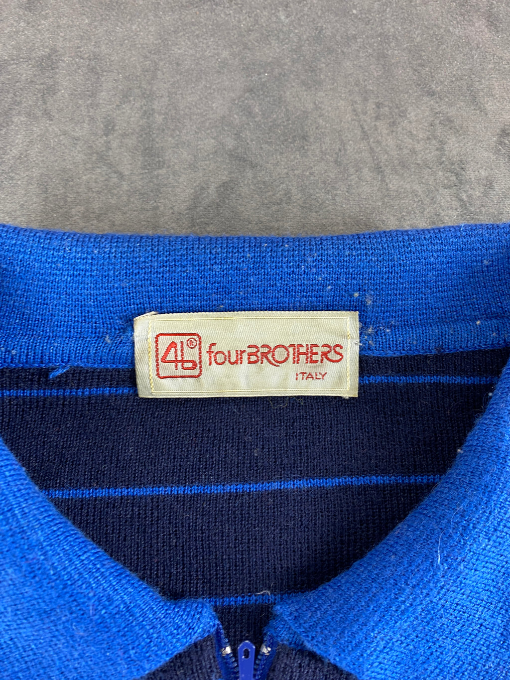 Maglione colletto polo blu navy righe lana vintage – Uomo Taglia L