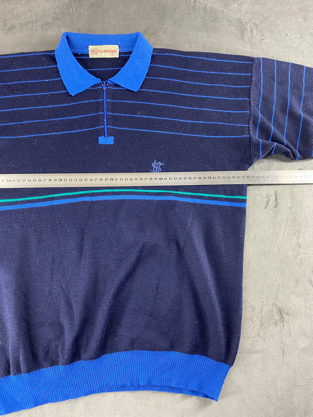 Maglione colletto polo blu navy righe lana vintage – Uomo Taglia L