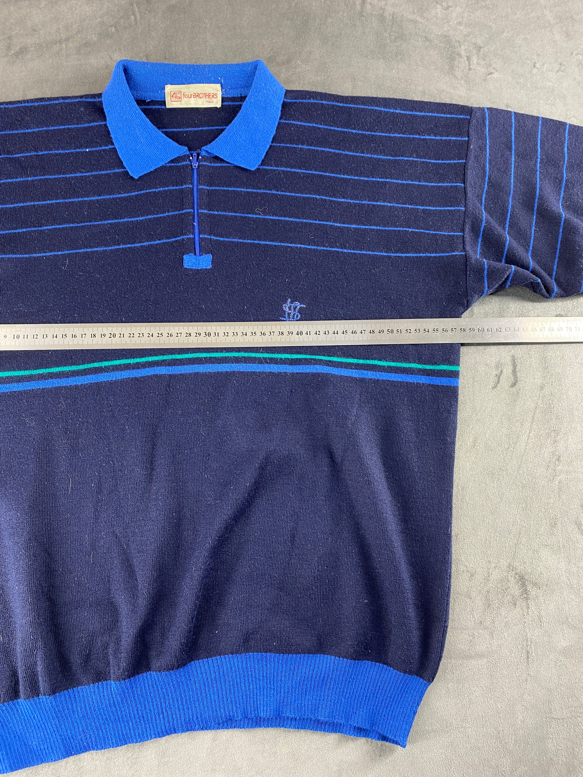 Maglione colletto polo blu navy righe lana vintage – Uomo Taglia L