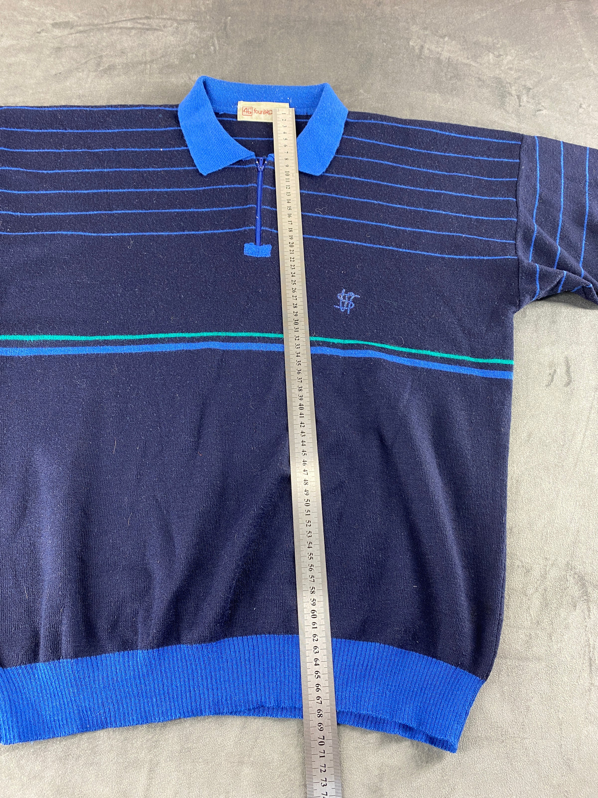 Maglione colletto polo blu navy righe lana vintage – Uomo Taglia L