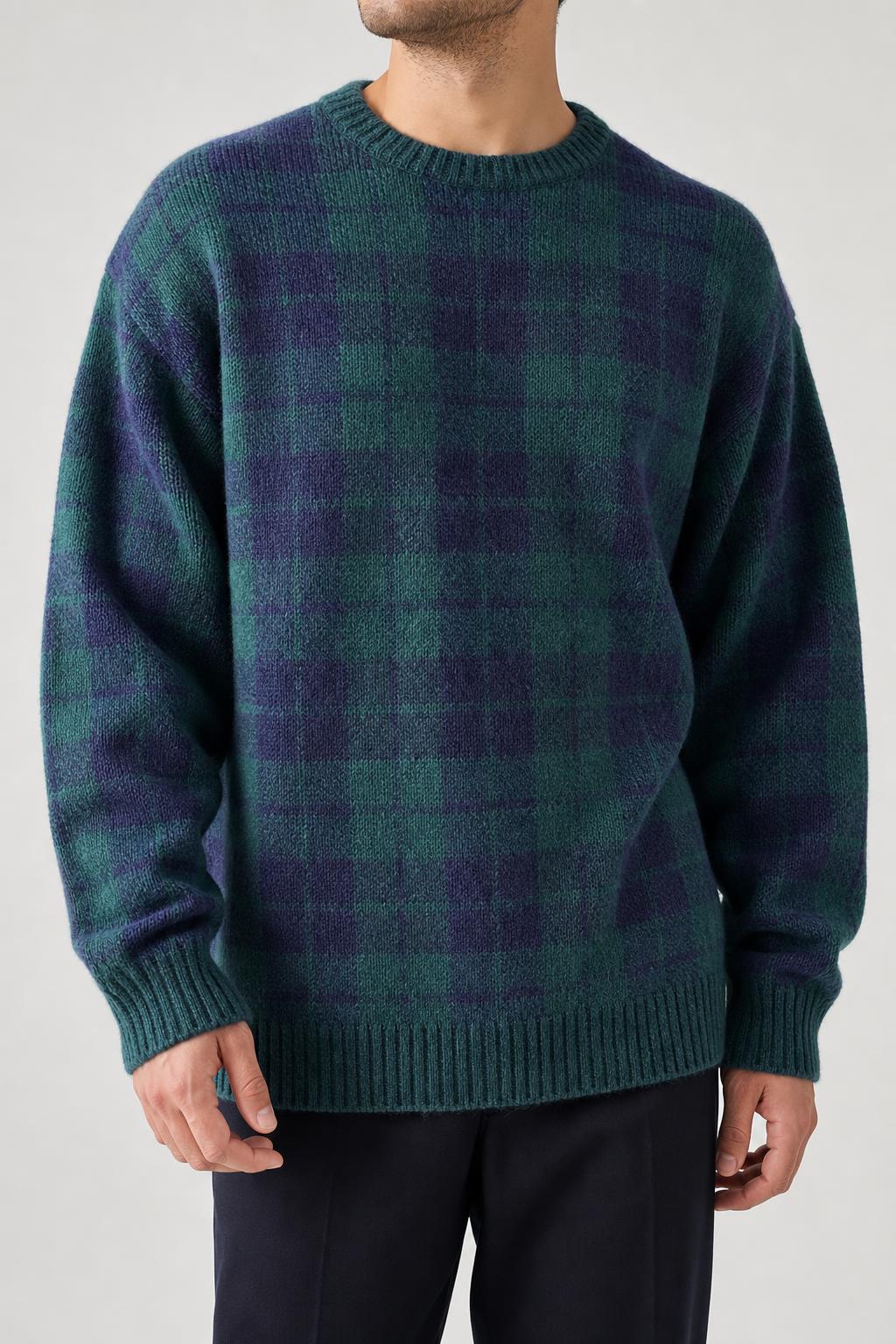 Maglione girocollo tartan Petronio verde blu vintage – Uomo Taglia XXL