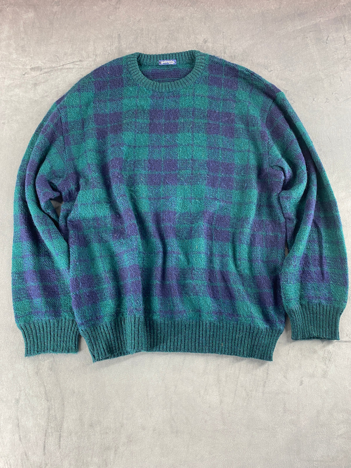 Maglione girocollo tartan Petronio verde blu vintage – Uomo Taglia XXL