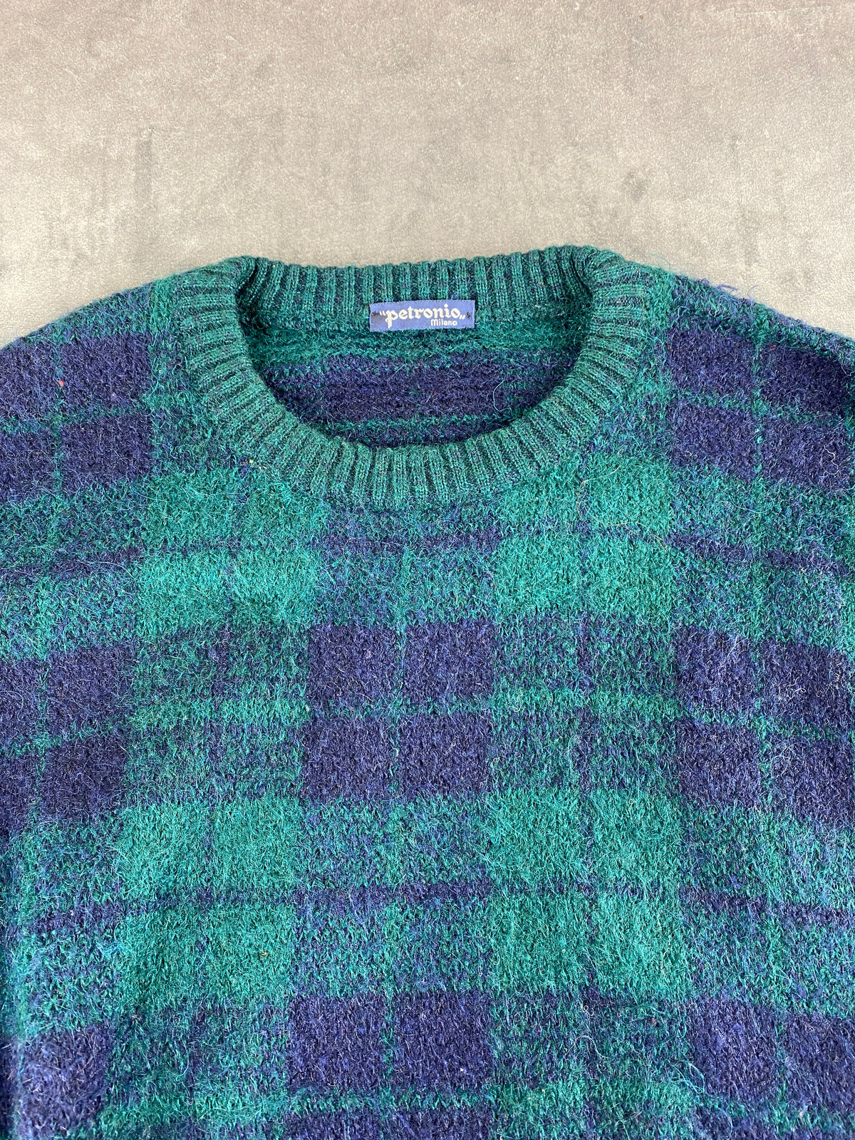 Maglione girocollo tartan Petronio verde blu vintage – Uomo Taglia XXL