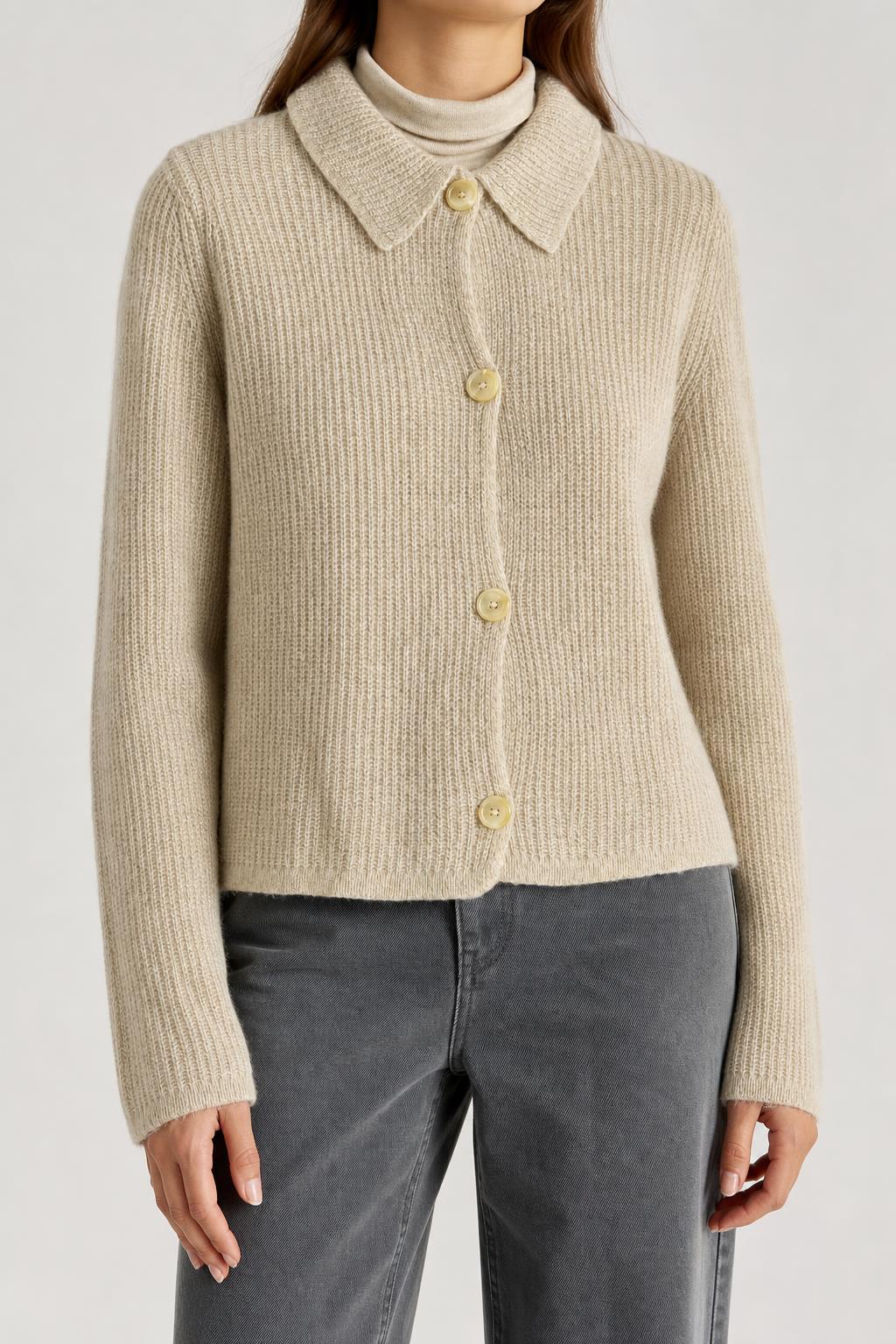 Cardigan colletto lana angora Balloon beige vintage – Donna Taglia XL