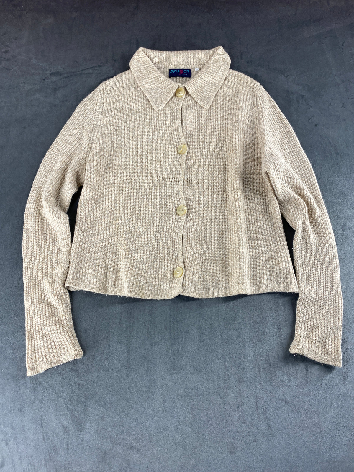 Cardigan colletto lana angora Balloon beige vintage – Donna Taglia XL