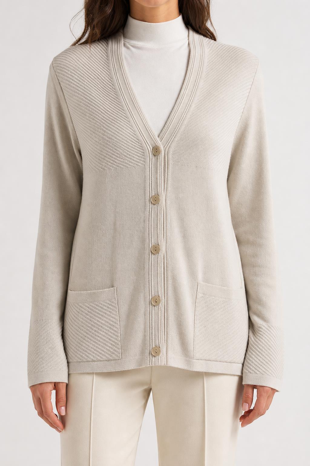 Cardigan scollo a V lana Erka panna vintage – Donna Taglia M