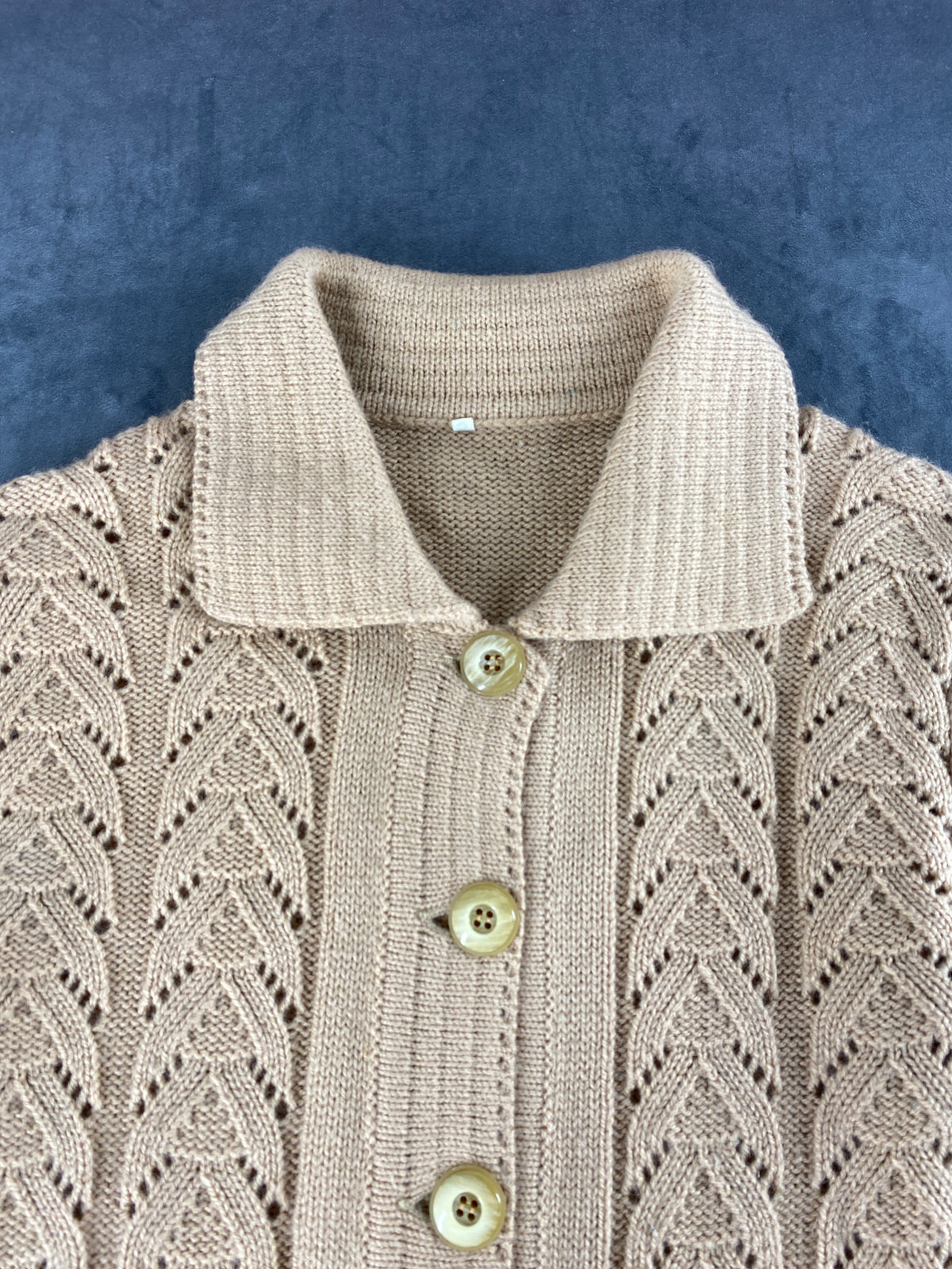 Cardigan colletto lana beige traforato vintage – Donna Taglia XL