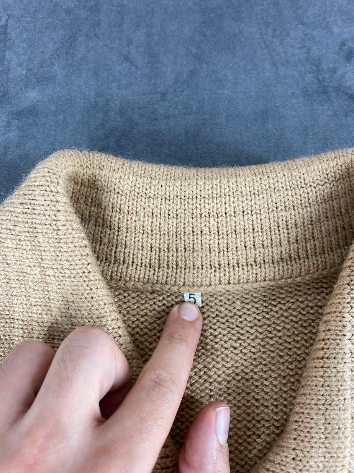 Cardigan colletto lana beige traforato vintage – Donna Taglia XL