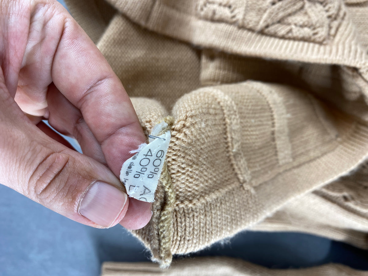 Cardigan colletto lana beige traforato vintage – Donna Taglia XL
