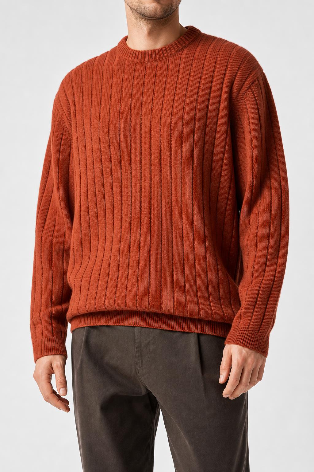 Maglione girocollo a coste OCN rosso mattone vintage – Uomo Taglia L