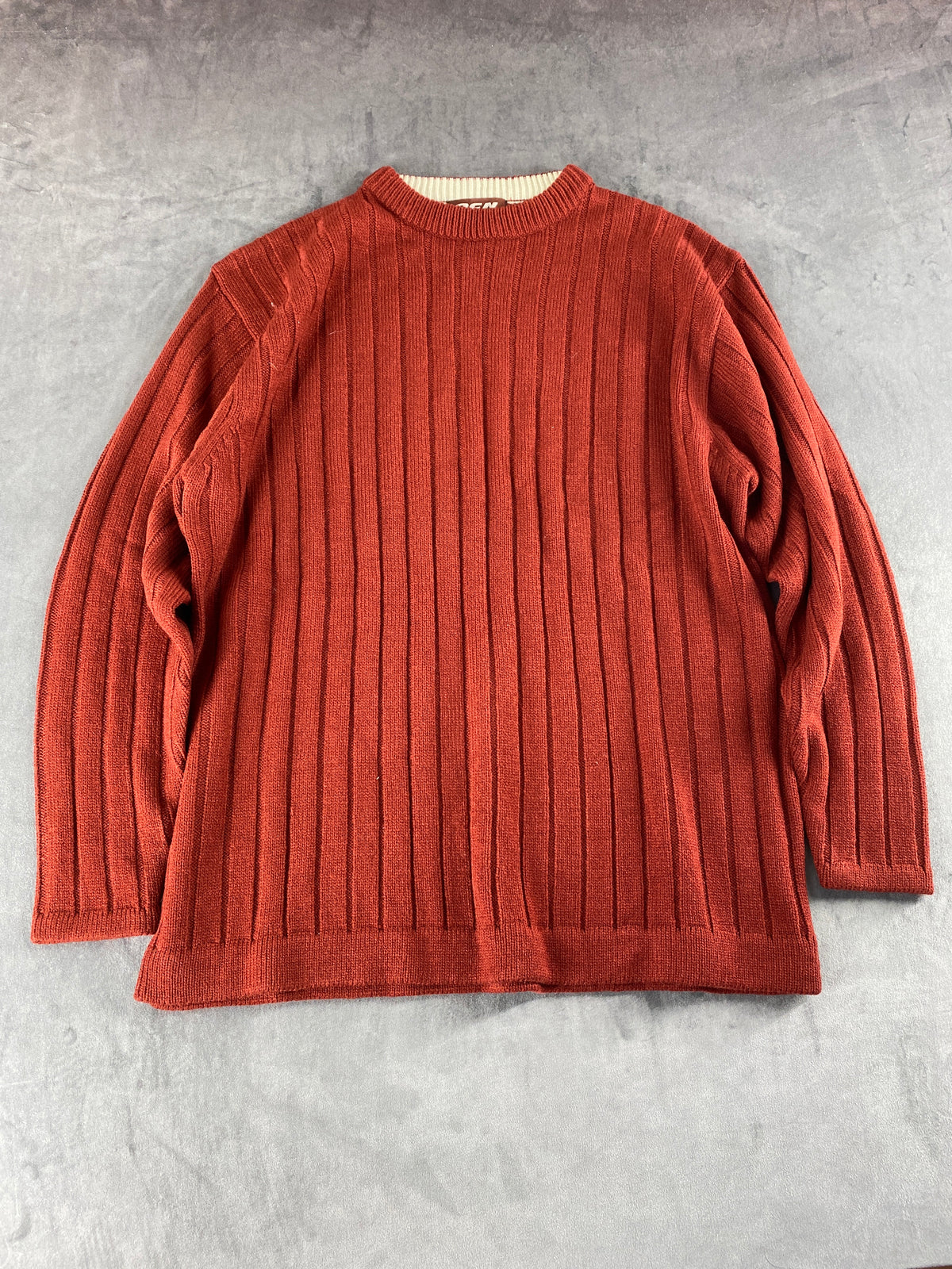 Maglione girocollo a coste OCN rosso mattone vintage – Uomo Taglia L