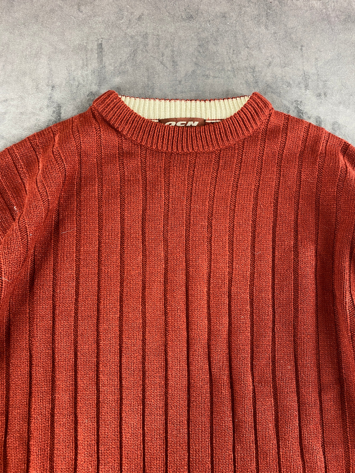 Maglione girocollo a coste OCN rosso mattone vintage – Uomo Taglia L