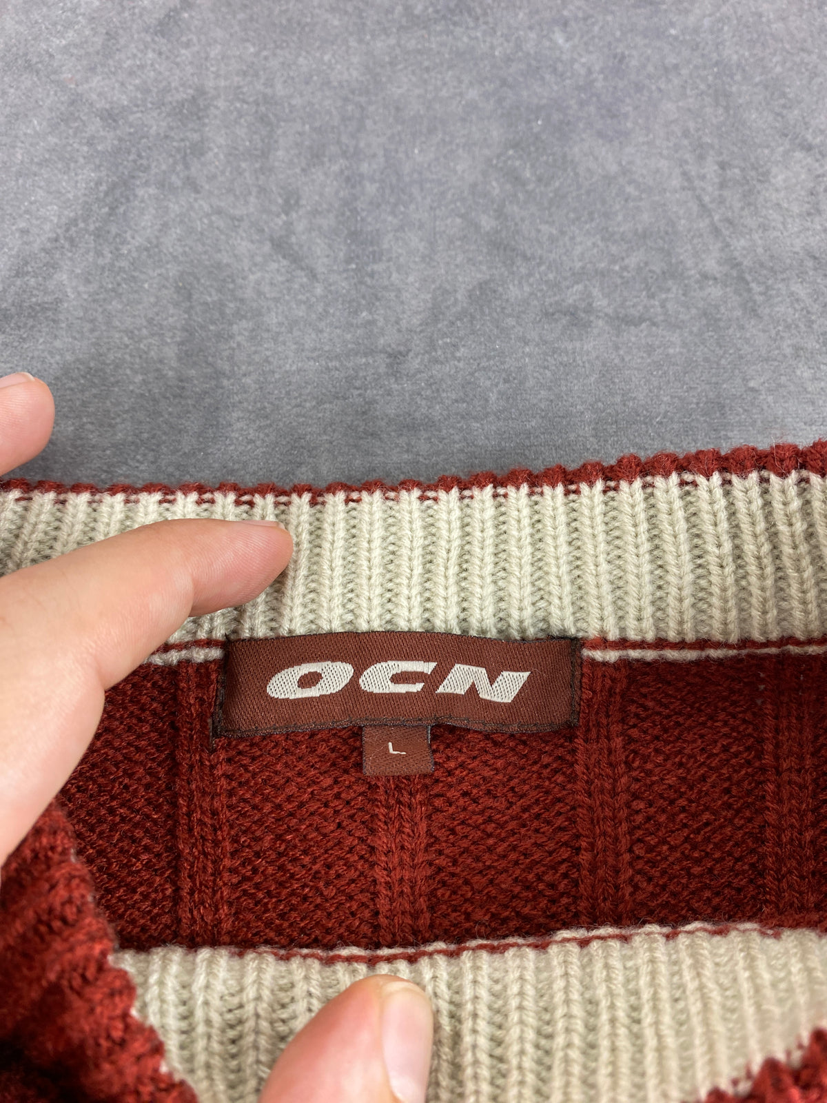 Maglione girocollo a coste OCN rosso mattone vintage – Uomo Taglia L