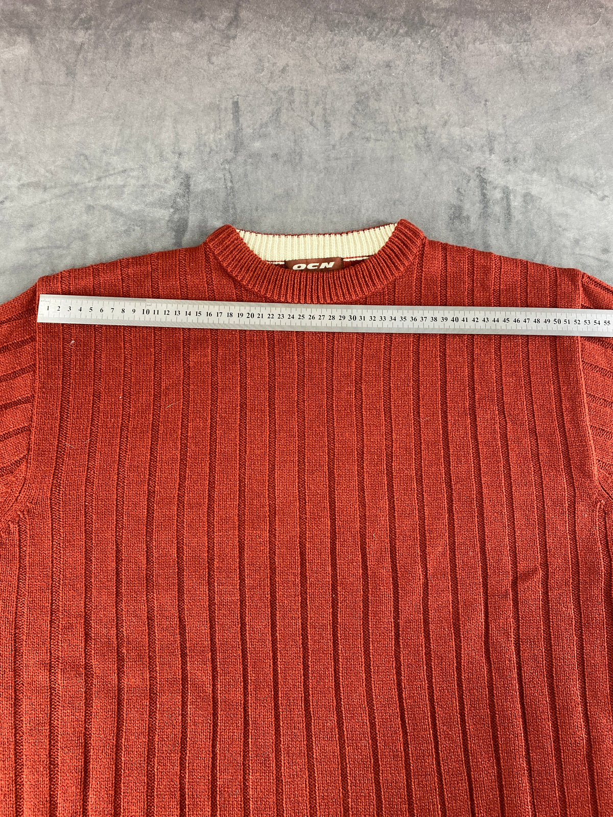 Maglione girocollo a coste OCN rosso mattone vintage – Uomo Taglia L