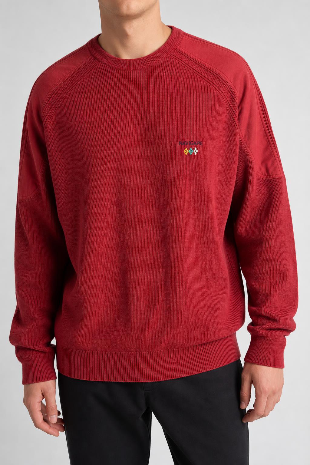 Maglione girocollo lana merino Navigare rosso vintage – Uomo Taglia 3XL