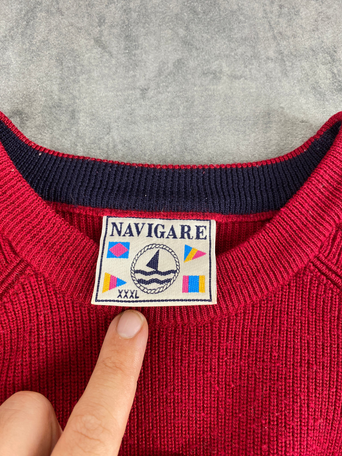 Maglione girocollo lana merino Navigare rosso vintage – Uomo Taglia 3XL