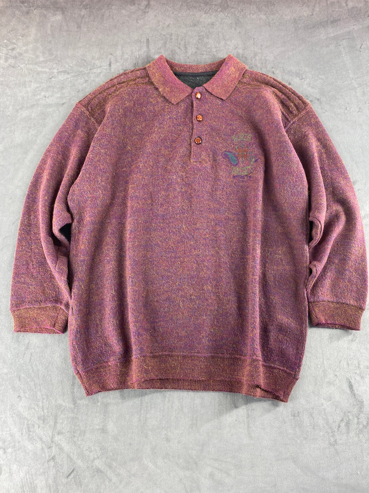 Maglione colletto polo North Valley malva mélange ricamo vintage – Uomo Taglia XL