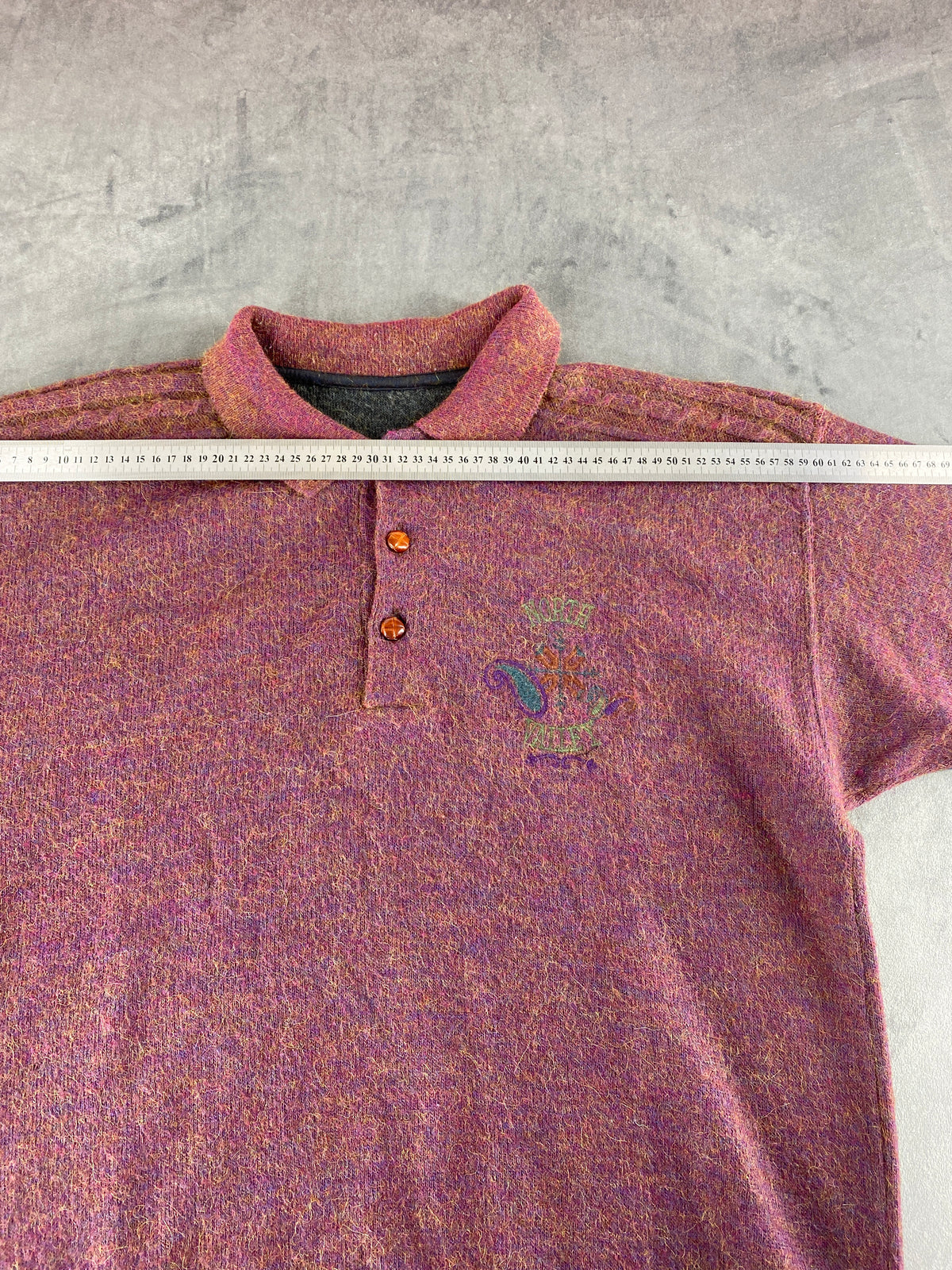 Maglione colletto polo North Valley malva mélange ricamo vintage – Uomo Taglia XL