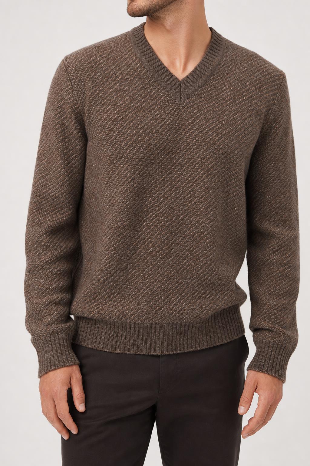 Maglione scollo a V Gever marrone mélange Made in Austria vintage – Uomo Taglia L