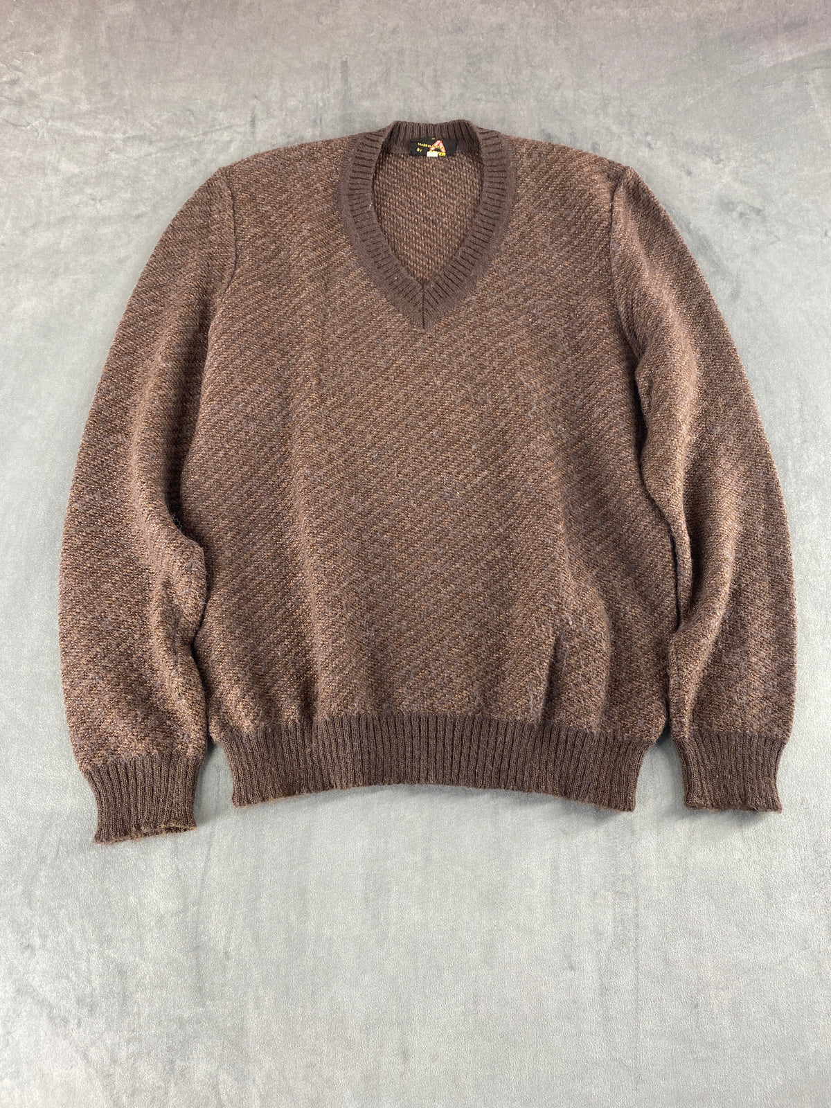 Maglione scollo a V Gever marrone mélange Made in Austria vintage – Uomo Taglia L