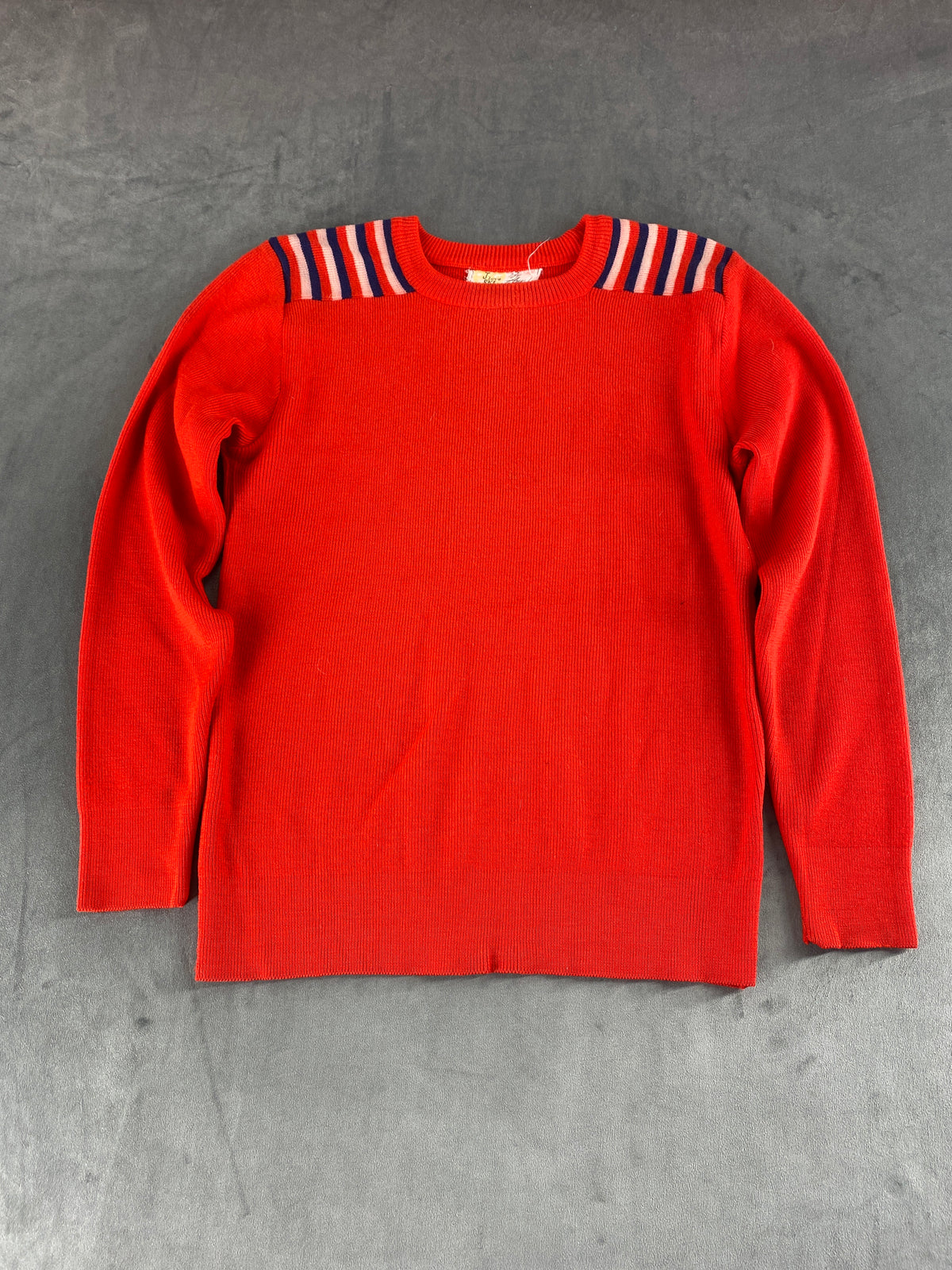 Maglione girocollo rosso bordi righe vintage – Donna Taglia XL