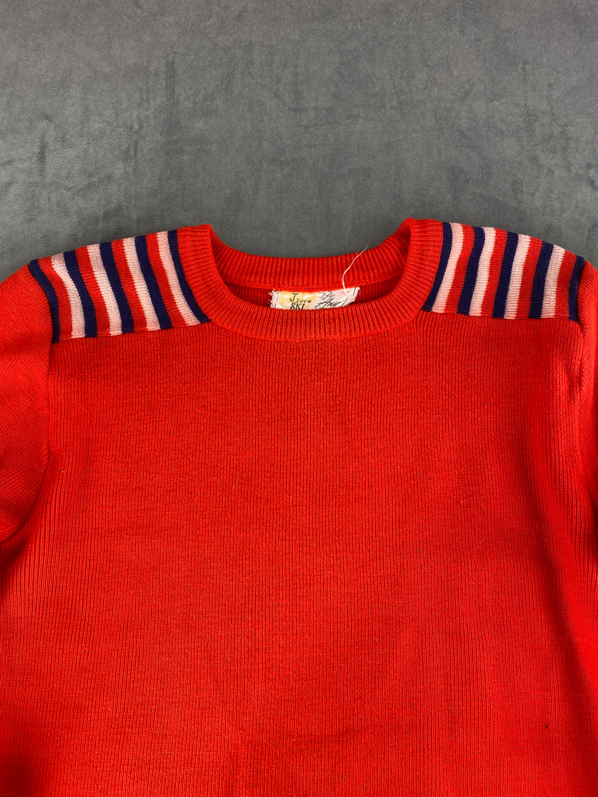 Maglione girocollo rosso bordi righe vintage – Donna Taglia XL
