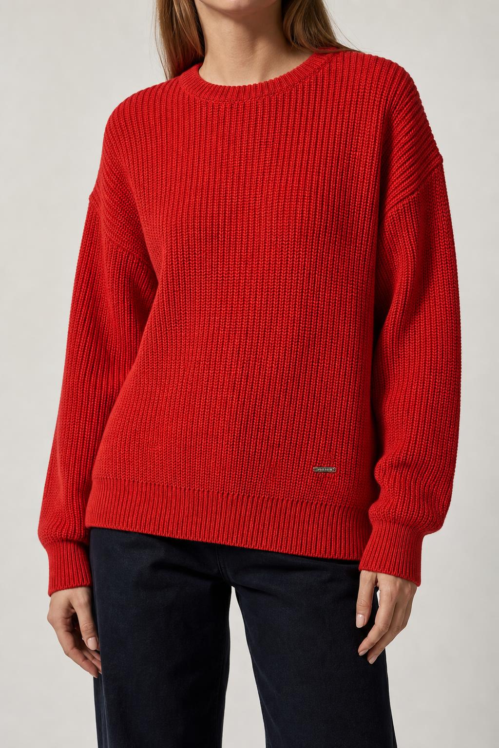 Maglione girocollo rosso a coste vintage – Donna Taglia XL