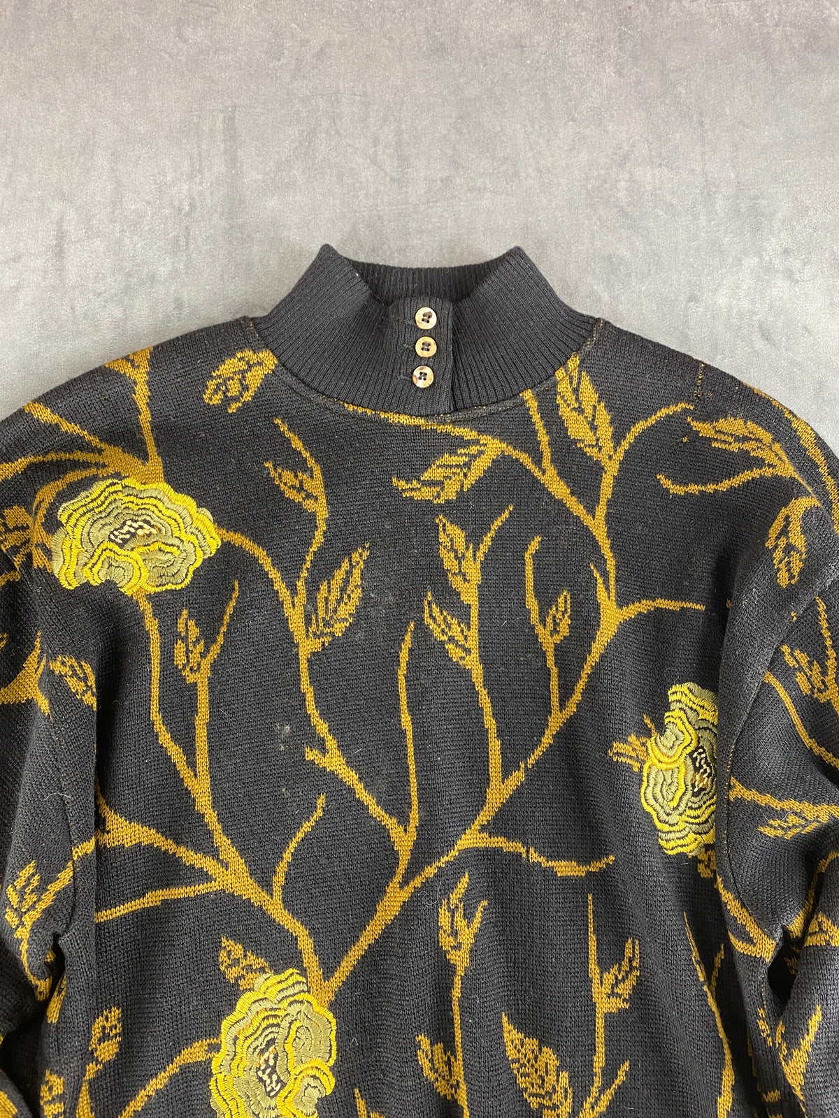 Maglione collo alto lana Jaccardo nero fantasia floreale vintage – Donna Taglia XL