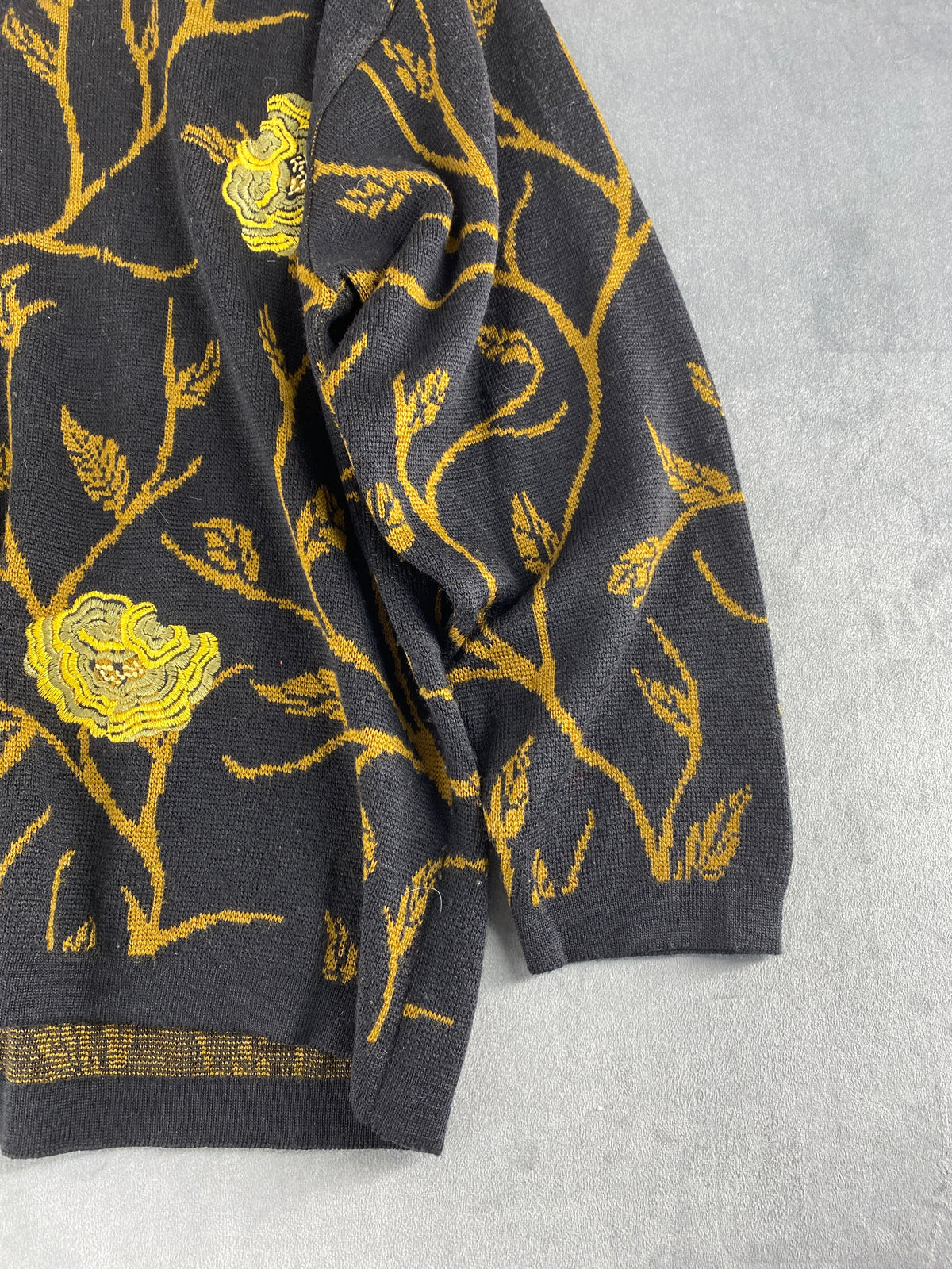 Maglione collo alto lana Jaccardo nero fantasia floreale vintage – Donna Taglia XL