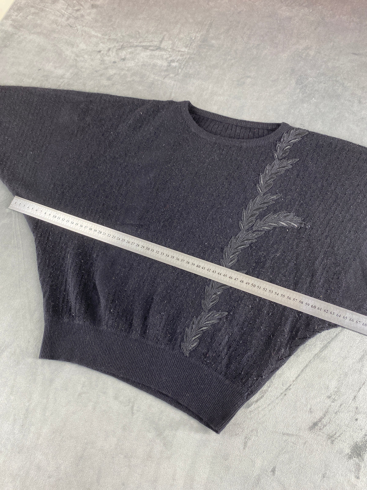 Maglione girocollo lana angora antracite ricamo vintage – Donna Taglia XL