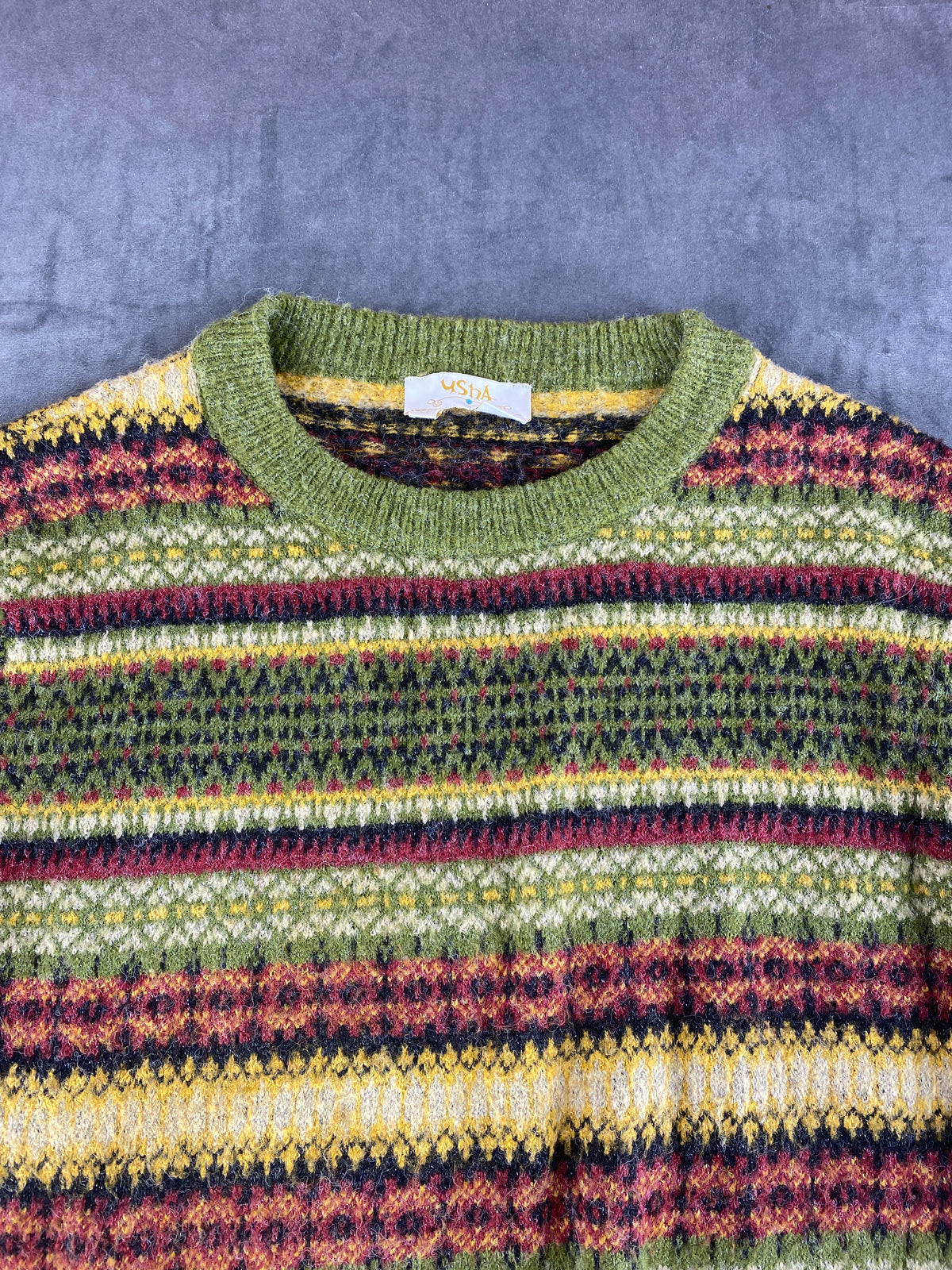 Maglione girocollo fair-isle multicolore Usha vintage – Donna Taglia XL