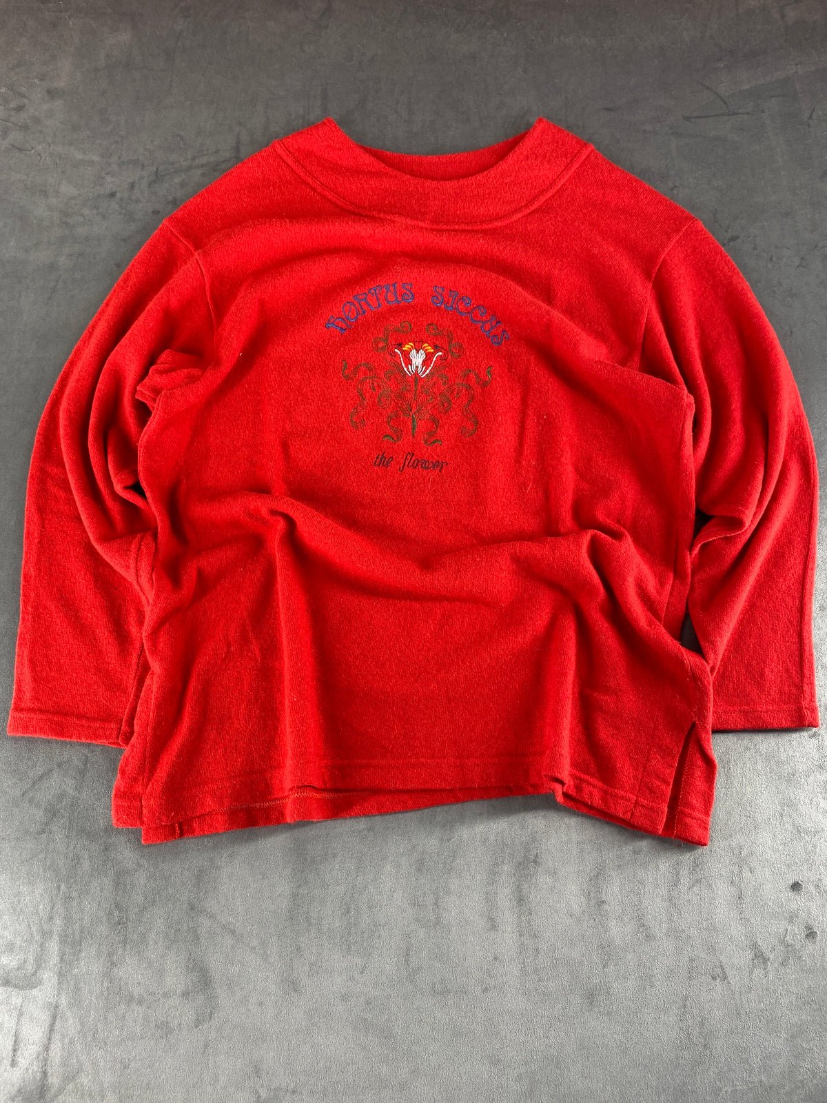Maglione collo alto lambswool rosso ricamo floreale vintage – Donna Taglia XL