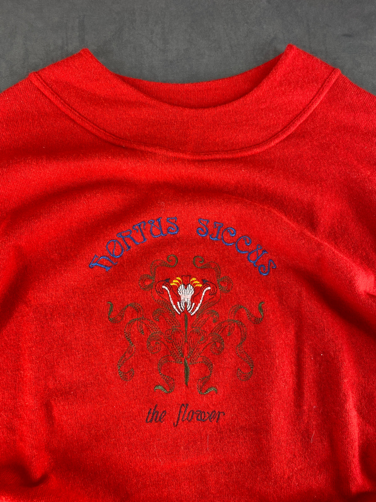 Maglione collo alto lambswool rosso ricamo floreale vintage – Donna Taglia XL